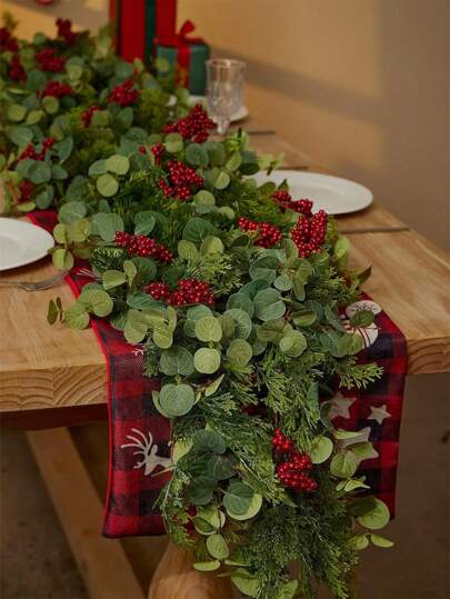 1pc Red Berry Vine, Tropical Leaves & Pine Decor Hanging Ornament, Seasonal Table Centerpiece, Valentine Day, Gift Home Decor Christmas Decorations Room Decor Christmas