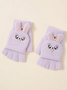 1 Pair Children's Warm Cute Cartoon Crystal Velvet Fingerless Flip-Top Gloves With Rabbit Design, For Autumn/Winter - Gloves - View 14