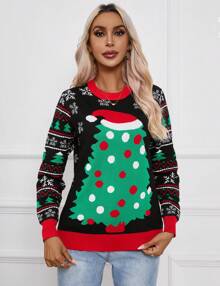 Lindo suéter navideño, suéter de punto oversize de mujer - Negro - Ver 1