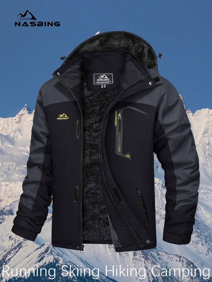 NASBING 男士保暖内衬夹克 防水防风保暖户外工作多口袋冬季外套 滑雪徒步露营外套