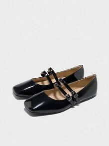 Mary Jane Flat Shoes For Women, Strap, Square Toe, Suitable For Wide Feet, Comfortable Soft Sole Casual Everyday Shoes, Suitable For All Seasons