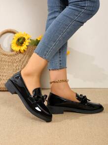 Women Fashion Flat Shoes With Bow Decor, Slip-On - Black - View 5