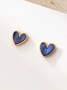 1 Cặp bông tai hình trái tim đơn giản thời trang & đa năng, tối giản và thiết thực cho ngày lễ tình nhân, mẹ, mẹ, ngày của mẹ, quà tặng - màu xanh - Xem 2