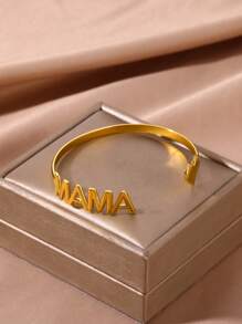 1件装 MAMA 字母心形开口手镯，18K金/铂金不锈钢可调节开口手镯，母亲节时尚饰品礼物 - Mama - 查看 3