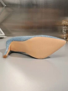 OMS 女士时尚高跟鞋，4 季黑色尖头绒面革高跟鞋，优雅正式办公室、学生和工作鞋 - 藍色 - 查看 8