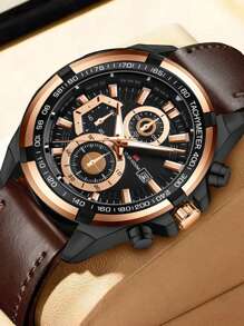 VA VA VOOM 1 Peça Relógio de Quartzo Masculino Estilo Esportivo Preto e Dourado Rosa e Prata 46mm Mostrador Grande Homem Relógio Movimento Original Casual Moda Estilo Militar Presente de Casal Série de Corrida Relógio para Homens