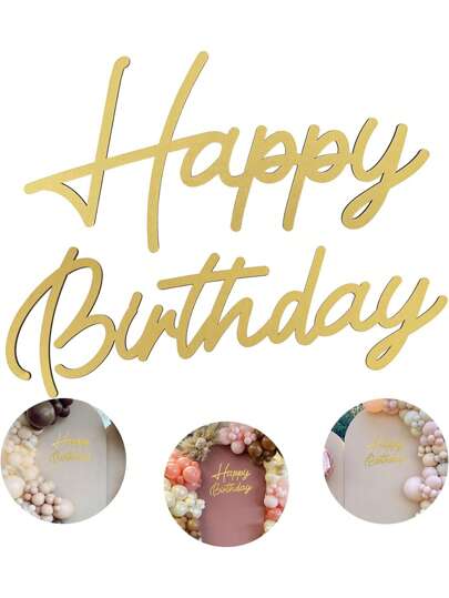 Träskylt med vitmålad utskuren träskylt med födelsedagsbokstäver, vintage rustik födelsedagsfestdekoration, väggfotorekvisita (guld),