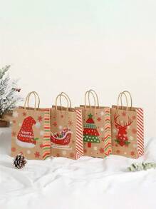 24 个圣诞礼品袋，8.27 英寸 X5.9 英寸 x3.15 英寸大号牛皮纸袋，带手柄圣诞礼品袋、圣诞袋、节日纸袋派对礼品袋圣诞纸质礼品袋 - 彩色 - 查看 11