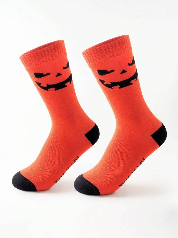 1/2 Pair Men's Mid-Calf Pumpkin, Ghost, Skull Orange Socks, Halloween, Autumn/Winter, White Socks, Holiday Crew Socks, Casual Couple Socks, Men & Women, Grunge, Home, Commute, Spring/Summer, Versatile, Y2K, Sports, Outdoor, Ins, Party, Goth, Back To School, Tights, Soft, Comfortable, Breathable, Ankle Socks, Fall