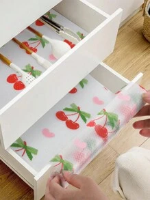 1 卷厨房橱柜非粘性搁板衬垫红色樱桃图案抽屉衬垫防滑冰箱衬垫 EVA 防水防油冰箱衬垫透明水果印花橱柜衬垫桌垫