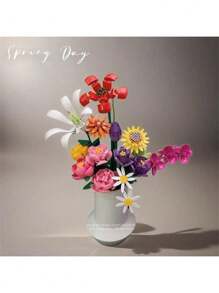 1 set de blocs de construction floraux, série de fleurs colorées pour le DIY, comprenant Bella Flower, Marguerite, Tulipe, Kapok, Pivoine Œillet, Orchidée Papillon, 1 set de 10 fleurs avec plus de 1000 pièces au total. Idéal pour les vacances, la Fête des pères, la Fête des mères, les mariages, la décoration de mariage, les cadeaux de remise des diplômes.