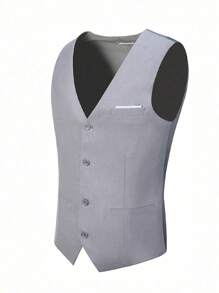 Furuyal Men's 3 PiecesSuit, Elegant Solid Color Slim Fit Gentleman's Set Including Vest, Trousers And Tie, Suitable For Business, Wedding, Party, Prom, Light Gray, Size XS-3XL - Màu Xám nhạt - Xem 4