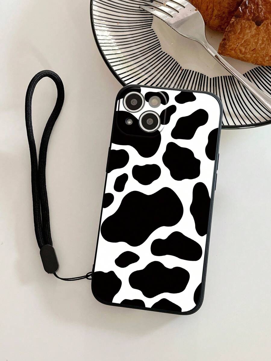 Cow Print Phone Case With 1 Black Lanyard Strap, Compatible With IPhone & Galaxy Phones, Phone Case, Case Compatible With Iphone 17 Pro Max, Covers, Cute Phone Case