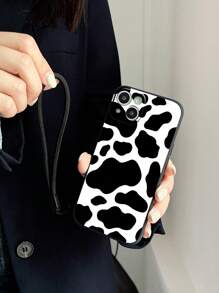 Cow Print Phone Case With 1 Black Lanyard Strap, Compatible With IPhone & Galaxy Phones, Phone Case, Case Compatible With Iphone 17 Pro Max, Covers, Cute Phone Case