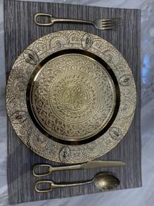 1pc Vintage Gold-Color Round Metal Serving Tray, European Style Kitchen Food Platter Christmas Gift