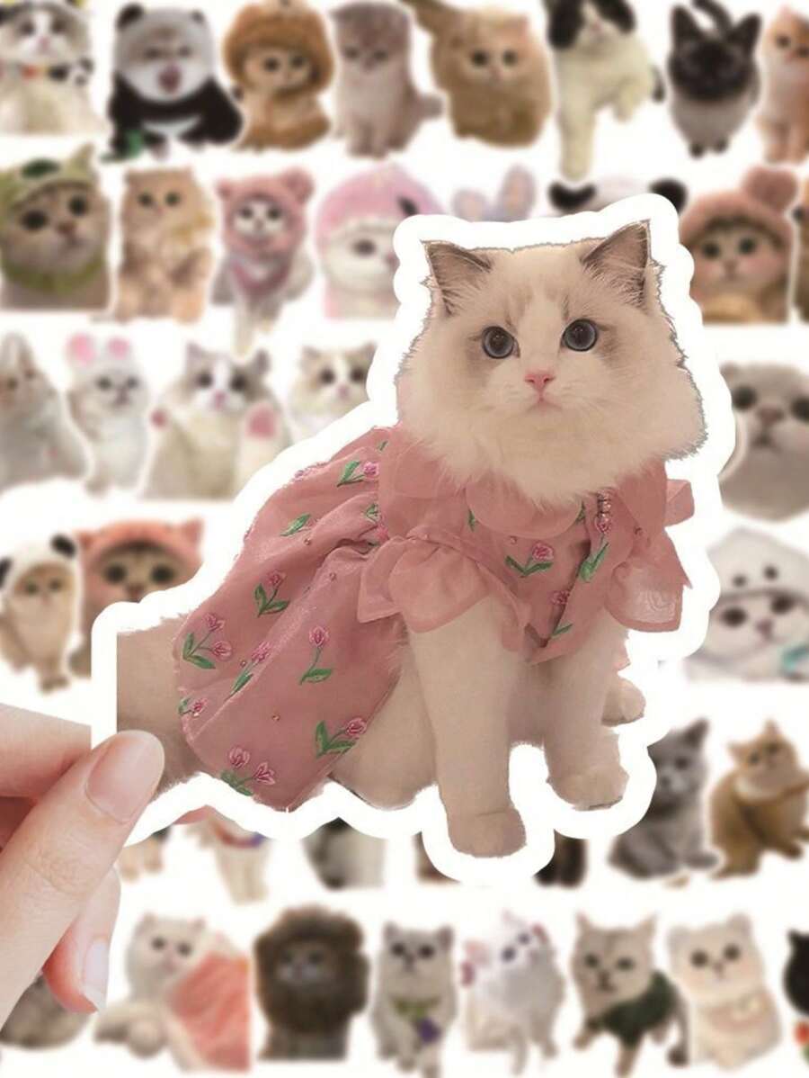60 pezzi Adesivi di gatti carini, ideali per decorazione fai-da-te di custodie per telefoni, quaderni, diari, bagagli, album fotografici e altro, forniture scolastiche per il ritorno a scuola - Multicolore - Visualizzare 1