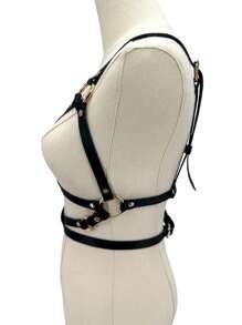 1件女士性感哥特式黑色朋克风露脐吊带背心，适合万圣节派对、夜店和日常穿着