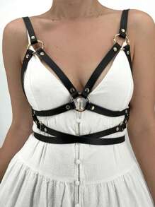 1件女士性感哥特式黑色朋克风露脐吊带背心，适合万圣节派对、夜店和日常穿着