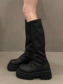 Black Thigh High Boots, Chunky Platform Over-The-Knee Tall Boots, Fashion Riding Boots For Fall/Winter, Party - Black - View 3