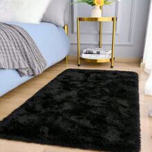1PC Thảm cho phòng khách Thảm trải sàn màu đen, lông xù, lông xù, thảm trải sàn cho phòng ngủ, lông xù, mềm mại, cỡ lớn, trang trí nhà cho trẻ em, thẩm mỹ, trang trí phòng - màu đen - Xem 3