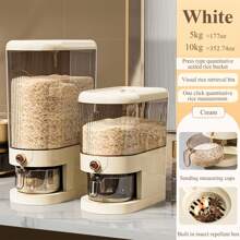 5kg/10kg Rice Storage Container, Airtight Seal, Insect-Proof, Moisture-Proof, Plastic Grain Barrel For Home Use, Home Decoration, Christmas Gifts, Home Gifts, Room Decoration - Cream White - View 1