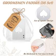 30 Stück Poker Karten Flaschenöffner Set, inklusive 10 Pik Ass Flaschenöffner, 10 Stück Organzabeutel, 10 Stück Dankeskarten, Geschenke für Trauzeugen für Hochzeit, Geburtstag, Bridal-Shower (Silber und Schwarz)