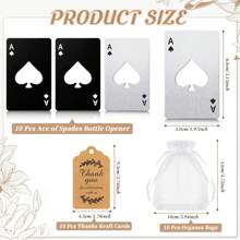 30 Stück Poker Karten Flaschenöffner Set, inklusive 10 Pik Ass Flaschenöffner, 10 Stück Organzabeutel, 10 Stück Dankeskarten, Geschenke für Trauzeugen für Hochzeit, Geburtstag, Bridal-Shower (Silber und Schwarz)