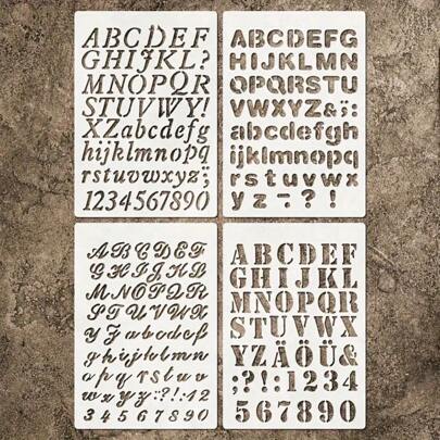 4pcs Alphabet & Number Stencil Set For DIY Crafts - Reusable Plastic Templates For Wood, Wall, Canvas, Furniture, Fabric, Signs & Scrapbooking Back To School,Back To School,School Supplies