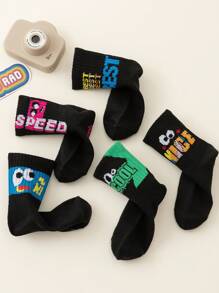10 Pairs Kids Boys/Girls Spring Autumn Casual Black/Colorful "BEST" Letter, Cute Eyes, Expressions Patterned Thin Socks, Fashion Mid-Length Crew Socks For Children - Multicolor - View 5