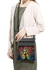 Bolso transversal unisex de moda con estampado del árbol de la vida, bolso de mensajero casual reutilizable, bolso de hombro con estampado colorido del árbol con correa ajustable, regalo para amantes del árbol de la vida