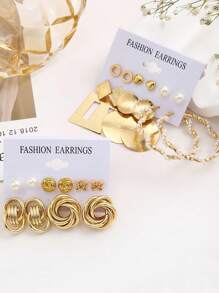 11 Pairs Vintage Style Silver Geometric Earrings Set For Women - Yellow Gold - View 4