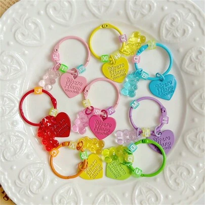 8pcs Jelly Transparent Bear Love Keychain DIY Mobile Phone Case Chain Cute Heart Ornaments Bag Pendant, Gifts For Friends And Classmates, Party Gifts