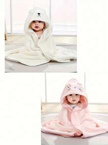 2pcs Baby Bath Towel Set, Unisex Animal Face Hooded Baby Cape, Soft Coral Fleece Cartoon Bathing Accessory For Infants, All Seasons Usage