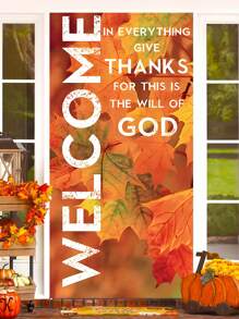 35 英寸 X70 英寸聚乙烯欢迎秋季悬挂门廊标志，感恩节枫叶图案，季节性农舍收获装饰，适用于前门、圣诞节 - 彩色 - 查看 9