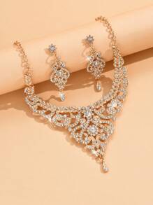 3入組/套女性眼淚形耳環和項鍊珠寶套裝 - 金色 - 查看 9