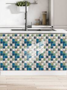 10 件几何格子花卉图案印花 PVC 仿瓷砖家居装饰墙贴，DIY 即撕即贴壁纸，适用于厨房、浴室、客厅、卧室墙壁装饰