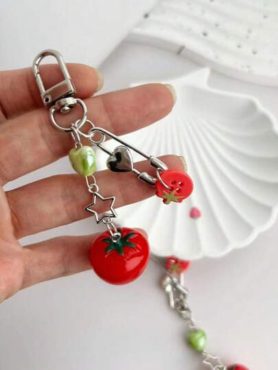 1 pieza Llavero divertido de tomate, accesorio creativo y lindo en forma de fruta para cadena de teléfono, bolso, llaveros y pequeños regalos para mujeres