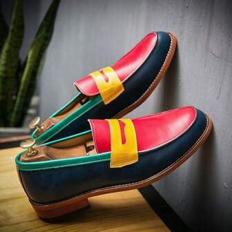 Two-Tone Patchwork Formal Shoes, Vintage/Retro Style, Suitable For Party, Wedding, Beach Occasions - For Men