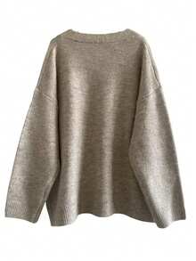 Plus Size Solid Color Simple V-Neck Long Sleeve Pullover Sweater, Casual Everyday Wear