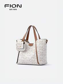 FION 3Pcs Set Large Capacity Totes Bags,Clutch Hangbags Crossbody Top Handle Bag With Removable Inner Wallet Bag Small Coin Purse For Women Lady FAAFJMZ001 - White - View 3