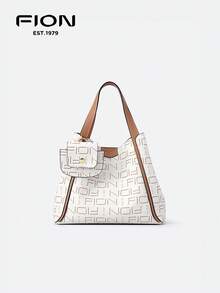 FION 3Pcs Set Large Capacity Totes Bags,Clutch Hangbags Crossbody Top Handle Bag With Removable Inner Wallet Bag Small Coin Purse For Women Lady FAAFJMZ001 - White - View 5