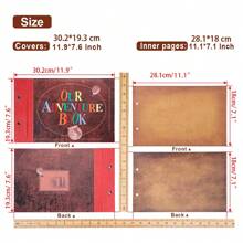 OUR ADVENTURE BOOK A Adventure Book Scrapbook Album 11.9 X 7.6 Inch 80pages,3d Retro Embossed Letter Leather Cover Movie Up,Memory Book For Couples,Gifts For Boyfriend,Couples Gift Ideas,Anniversary - 復古色 - 查看 2