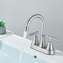 Bathroom Sink Faucet 2 Handles 3 Holes 4 In Centerset Vanity Waterfall Swivel Spout Lavatory Faucet With Drain - Brushed Nickel - View 7