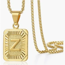 A-Z 字母吊坠项链，不锈钢镀金首字母链项链，男女皆宜，是圣诞节/派对的理想配饰 - 金色 - 查看 14