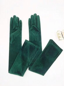 1 Pair Green Velvet Formal Gloves For Ladies, Suitable For Evening Gowns, Warm And Decorative Halloween Wedding - Green - View 4