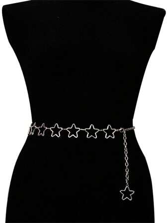 1pc Fashion Star, Heart & Butterfly Metal Waist Chain, Adjustable Minimalist Gold/Silver Body Jewelry Waist Belt For Women Summer School Fall, Autumn, Halloween