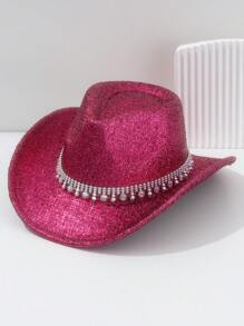 1 Peça Chapéu Cowboy Sólido com Laser, Decoração Brilhante de Strass, Estilo Goth de Rua, Ciberpunk Neon, Estilo Y2K, Moda e Elegante, Cor Brilhante e Vibrante para Primavera/Verão, Moda de Luxo, Adequado para Festa, Festival de Música, Piquenique, Eventos de Tema Oeste, Dia dos Namorados