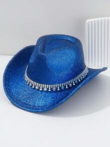 1 Peça Chapéu Cowboy Sólido com Laser, Decoração Brilhante de Strass, Estilo Goth de Rua, Ciberpunk Neon, Estilo Y2K, Moda e Elegante, Cor Brilhante e Vibrante para Primavera/Verão, Moda de Luxo, Adequado para Festa, Festival de Música, Piquenique, Eventos de Tema Oeste, Dia dos Namorados