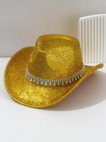 1 Peça Chapéu Cowboy Sólido com Laser, Decoração Brilhante de Strass, Estilo Goth de Rua, Ciberpunk Neon, Estilo Y2K, Moda e Elegante, Cor Brilhante e Vibrante para Primavera/Verão, Moda de Luxo, Adequado para Festa, Festival de Música, Piquenique, Eventos de Tema Oeste, Dia dos Namorados