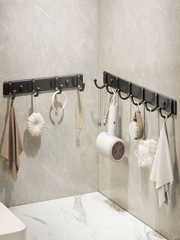 aluminio espacial negro Gancho , Toalla de baño Gancho , sala de estar Gancho de puerta , grueso montado en pared Gancho , Toalla Percha 6 gancho